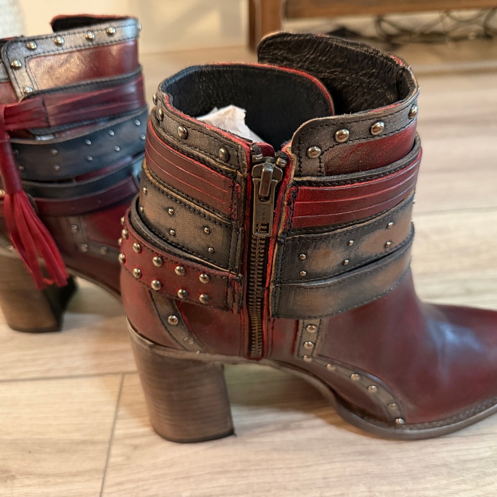 Freebird by Steven Red and Brown Leather Ankle Boots - Picture 3 of 16